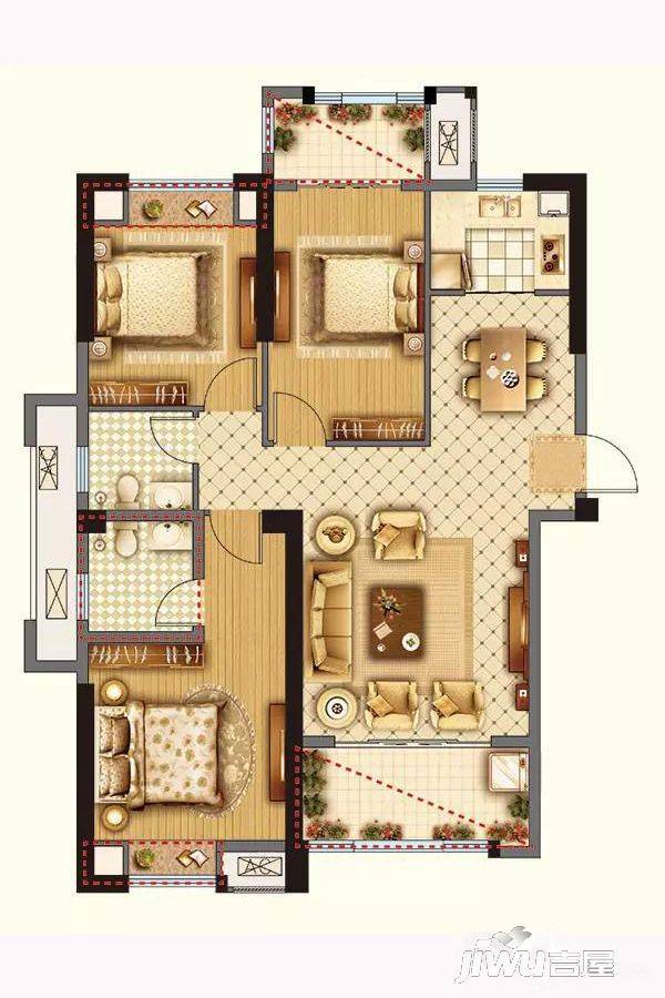 三松·蝶景湾1号3室2厅2卫117㎡户型图