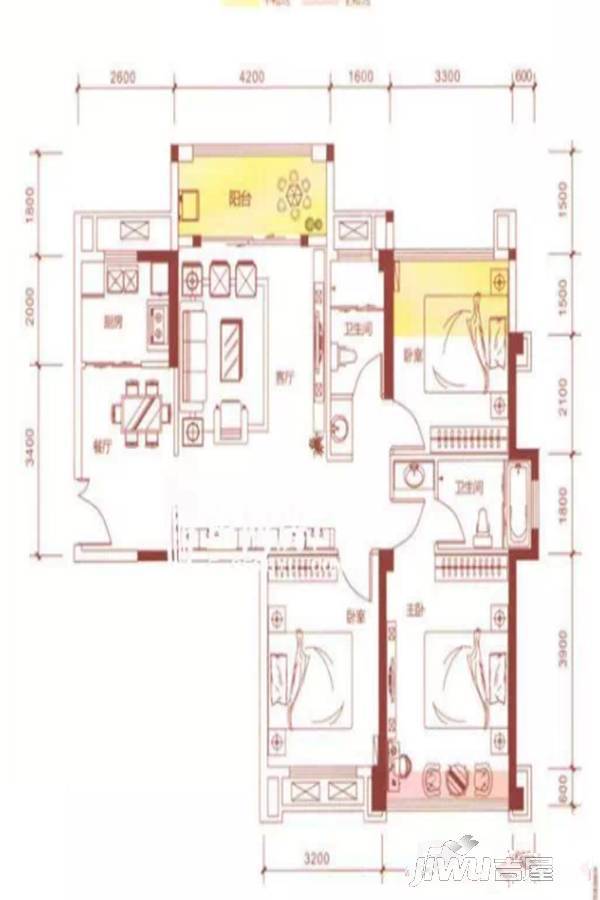 君御豪庭3室2厅2卫117㎡户型图