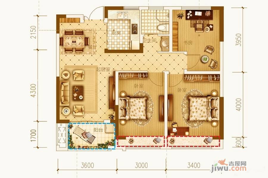 古井上善名郡3室2厅1卫98.4㎡户型图