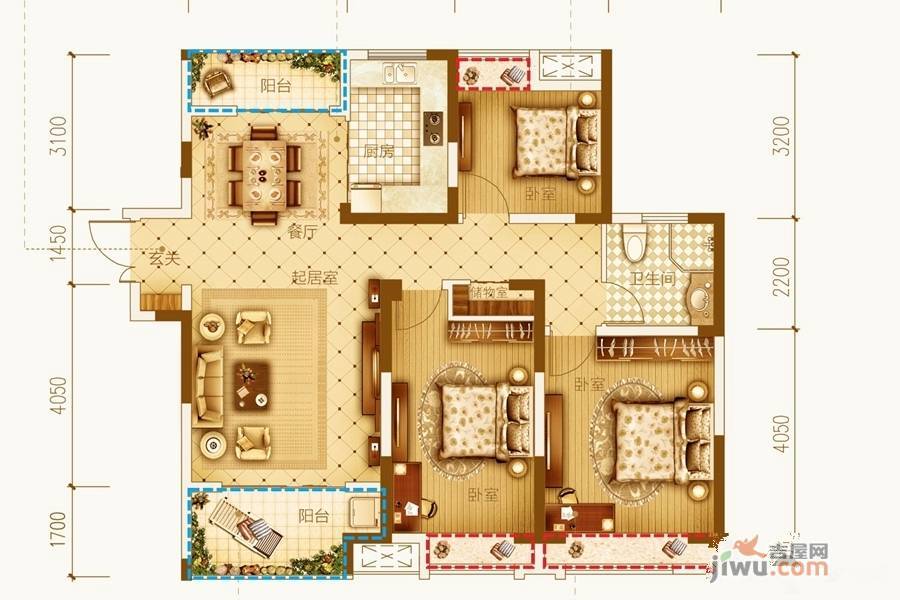 古井上善名郡3室2厅1卫115.7㎡户型图