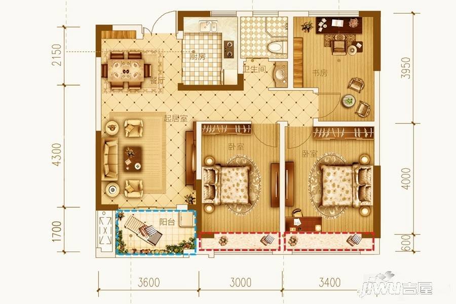 古井上善名郡3室2厅1卫98.4㎡户型图