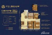 万达国际公馆3室2厅1卫115㎡户型图