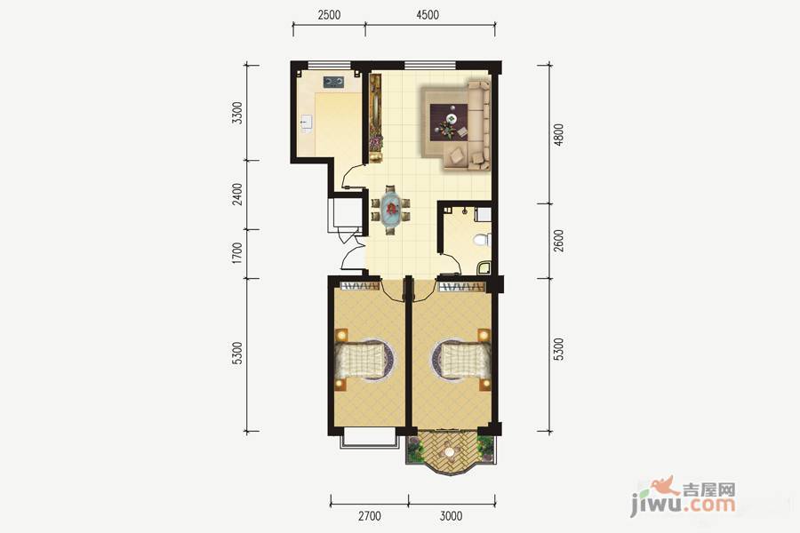 东港综合市场2室2厅1卫96.5㎡户型图