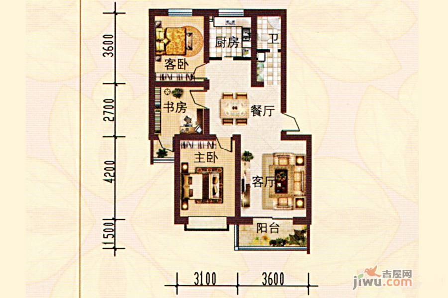 温馨苑3室2厅1卫98㎡户型图