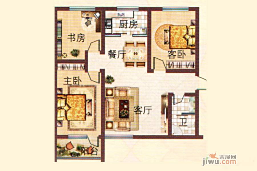 温馨苑3室2厅1卫108㎡户型图