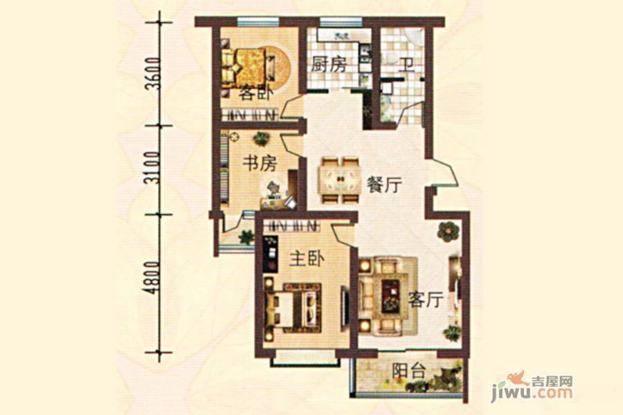 温馨苑3室2厅1卫112㎡户型图