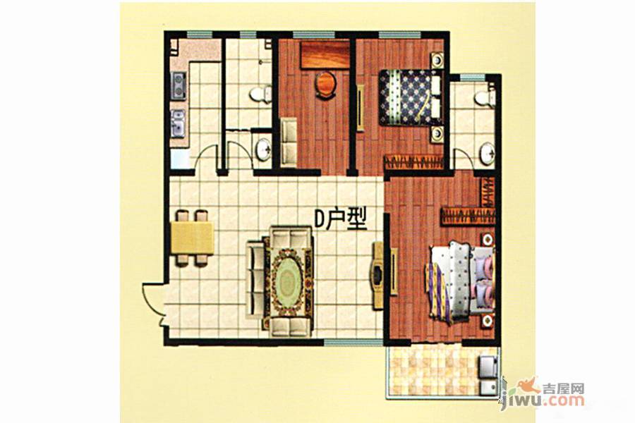 金都兴隆园Ⅱ期3室2厅2卫121.6㎡户型图