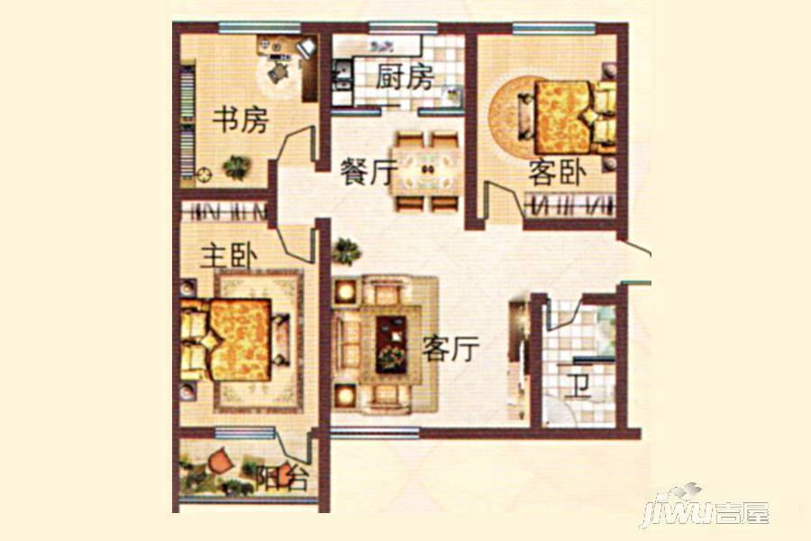 温馨苑3室2厅1卫108㎡户型图