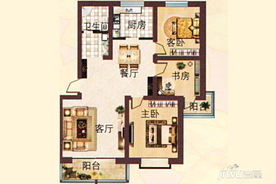 温馨苑3室2厅1卫126㎡户型图