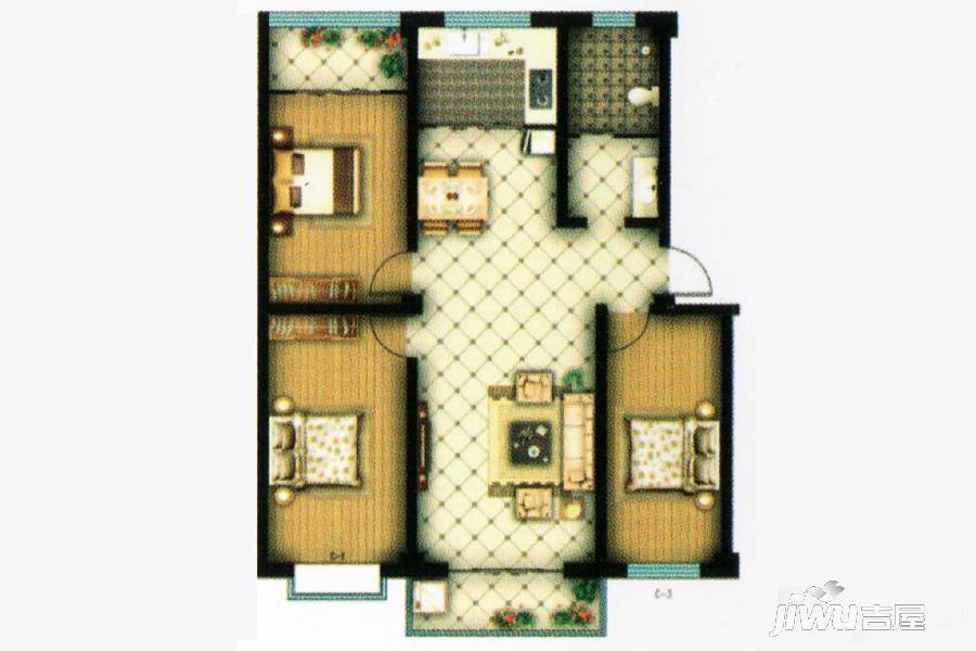 金耘欣苑3室2厅1卫124.2㎡户型图