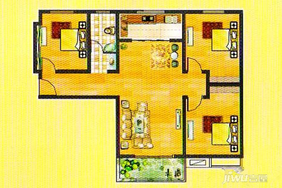 锦绣城3室2厅1卫123㎡户型图