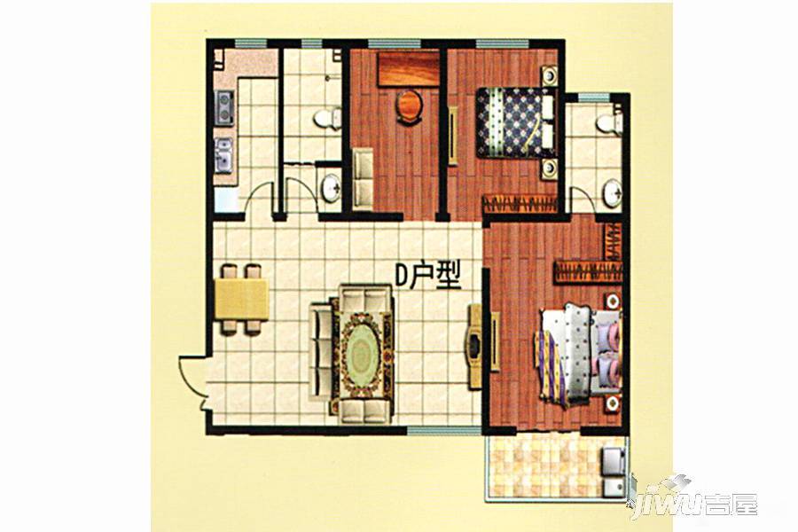 金都兴隆园Ⅱ期3室2厅2卫121.6㎡户型图