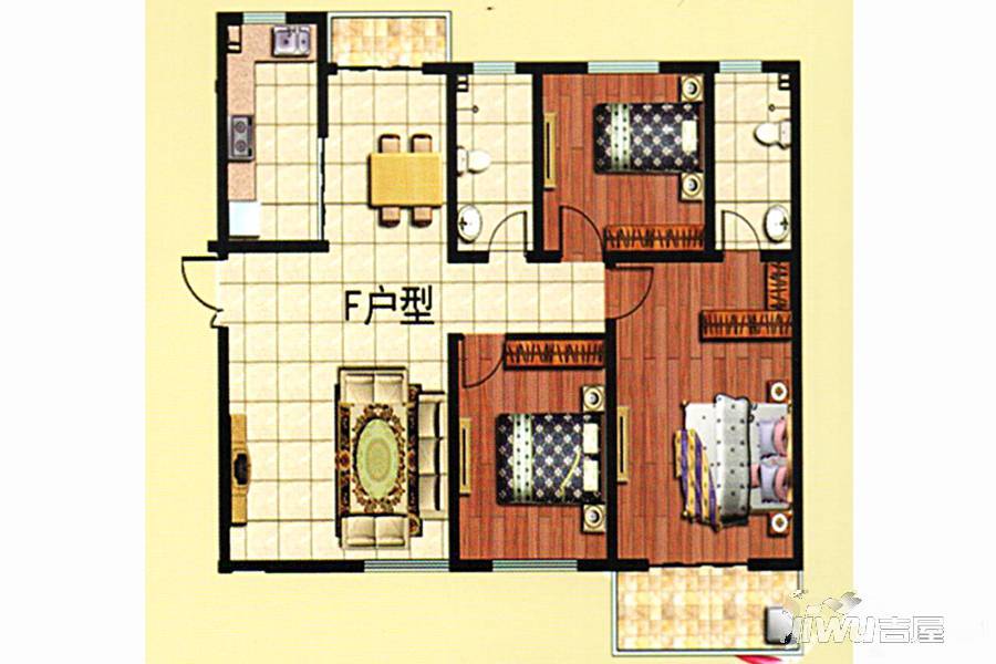 金都兴隆园Ⅱ期3室2厅2卫133.2㎡户型图