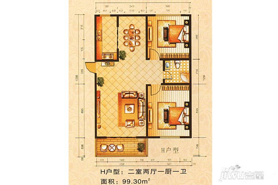 兴乐园2室2厅1卫99.3㎡户型图