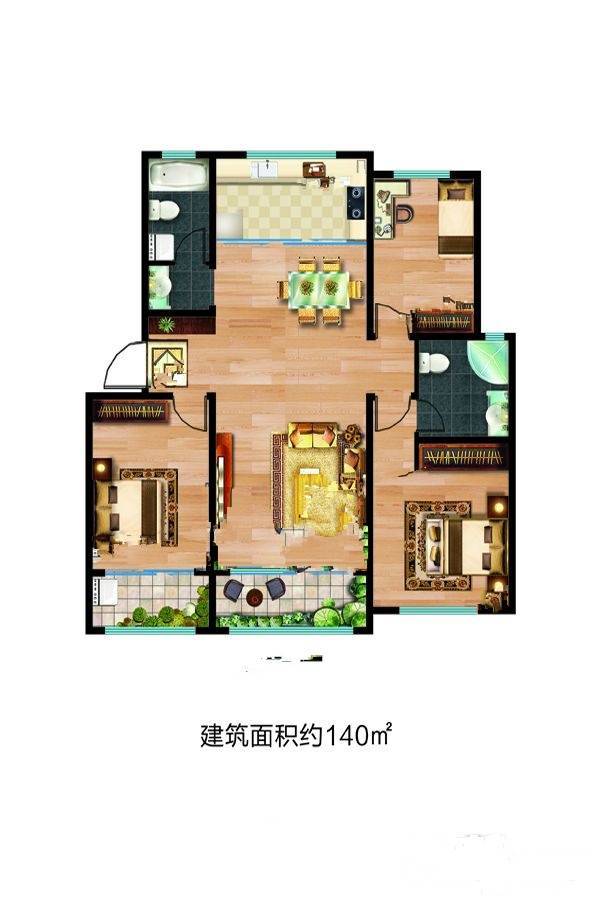 卡诺岛北岛二期丽水湾3室2厅2卫140㎡户型图