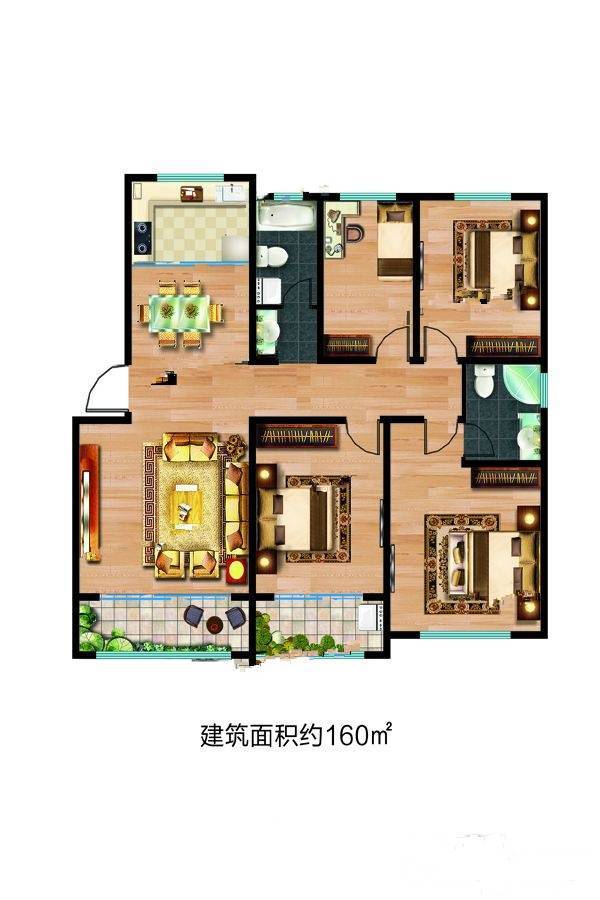 卡诺岛北岛二期丽水湾4室2厅2卫160㎡户型图