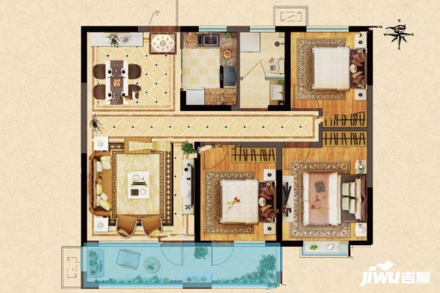 中南花城3室2厅1卫109.5㎡户型图