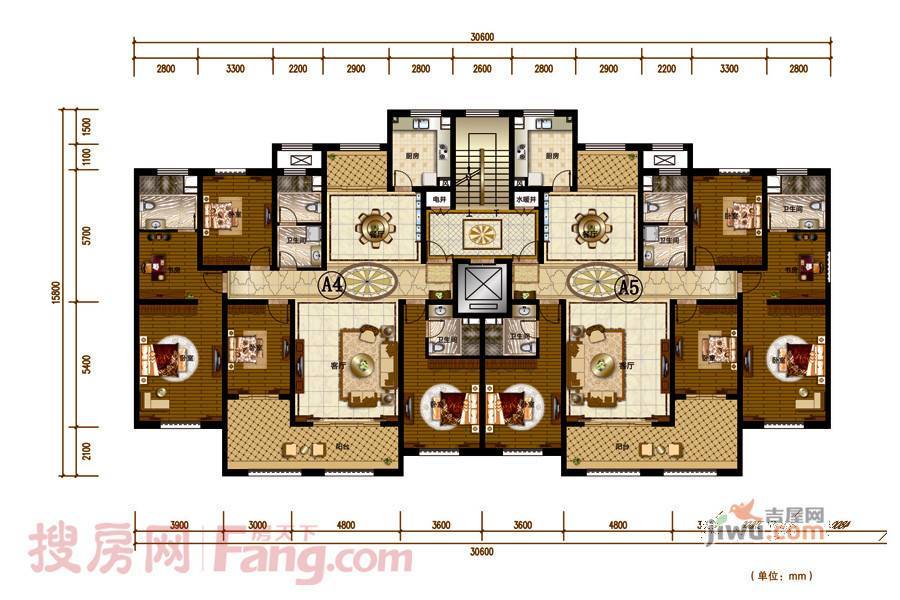 香榭里4室2厅3卫215.9㎡户型图