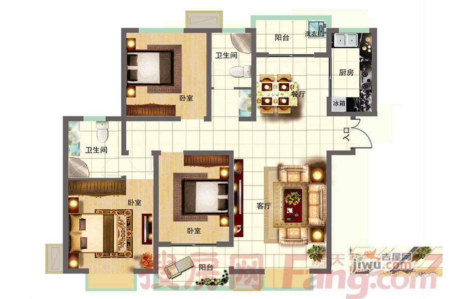 中房·龙湖华苑3室2厅2卫134㎡户型图