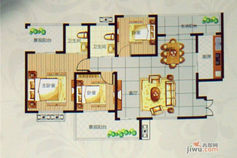 龙城国际3期锦园3室2厅2卫126㎡户型图