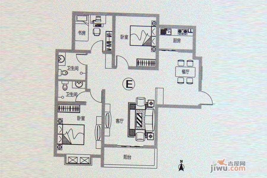 凤凰城3室2厅2卫121.7㎡户型图