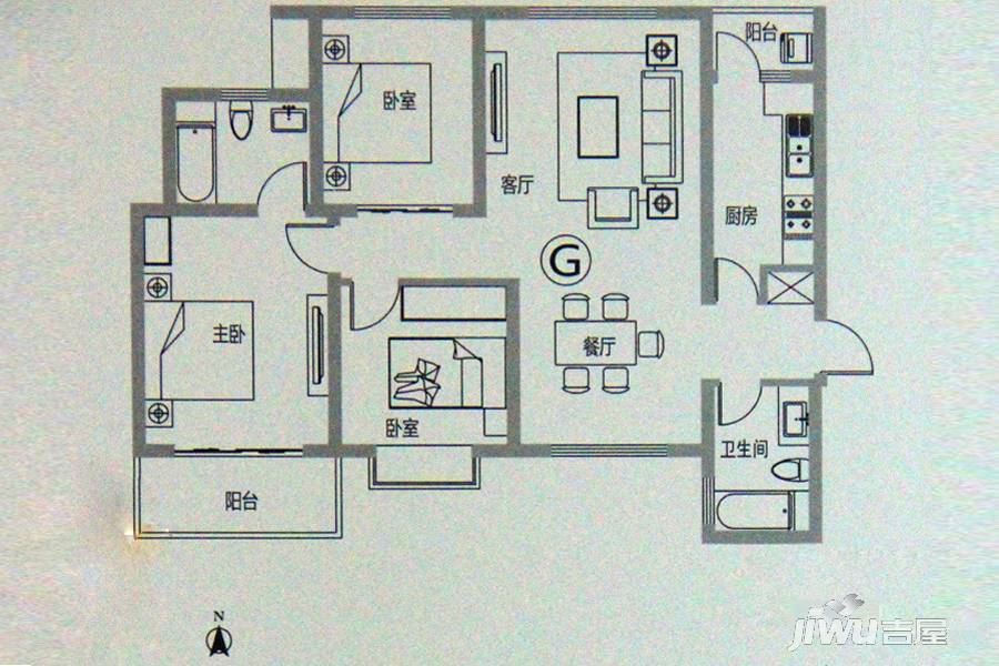 凤凰城3室2厅2卫131.4㎡户型图