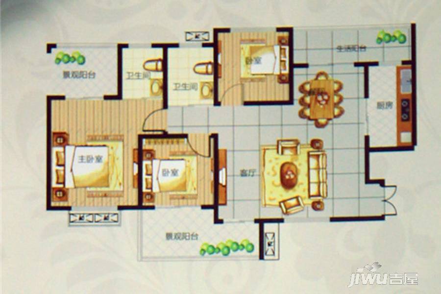 龙城国际3期锦园3室2厅2卫126㎡户型图