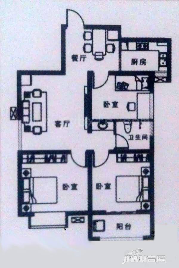 中堂观邸3室2厅1卫99.3㎡户型图