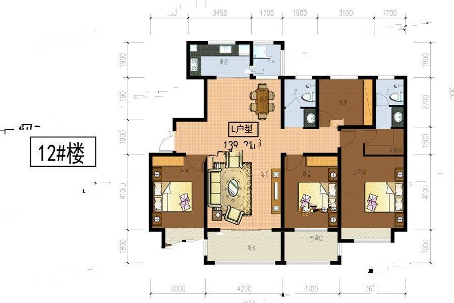 观湖御府3室2厅2卫139.2㎡户型图
