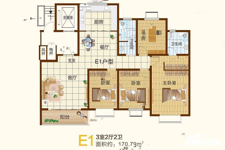 茂源景城3室2厅2卫170.8㎡户型图