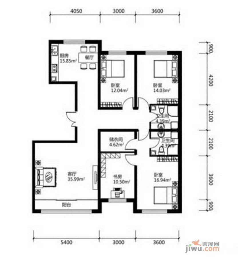 鸡西福兴财富广场3室2厅1卫161㎡户型图