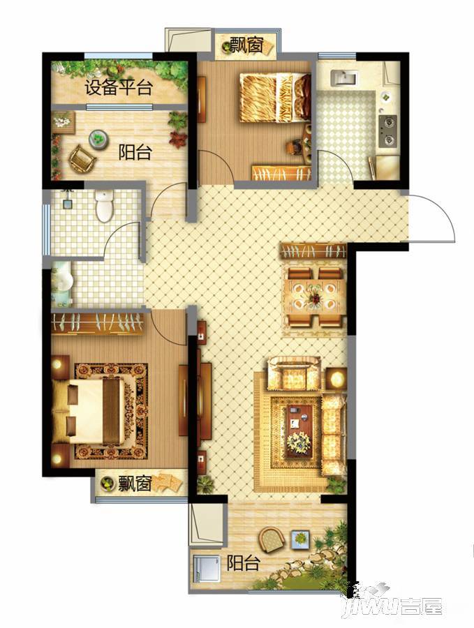 中国铁建·青秀城3室2厅1卫94㎡户型图