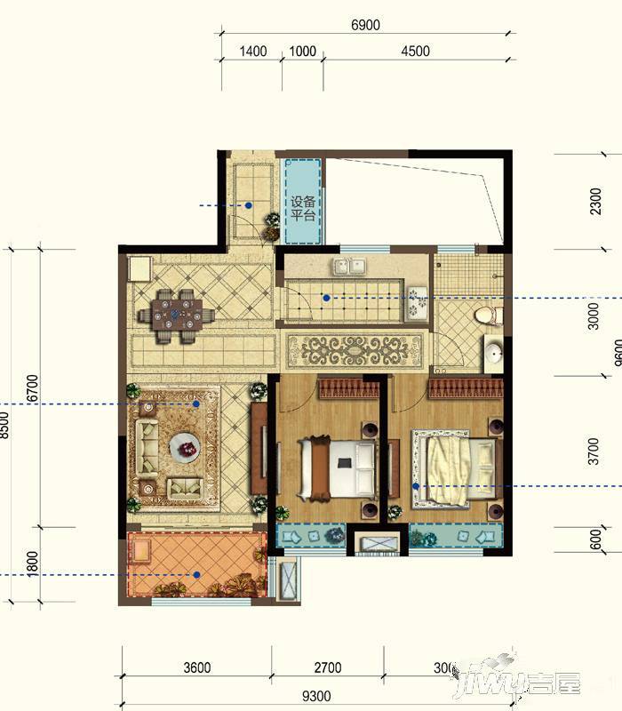 合肥宝能城2室2厅1卫82㎡户型图