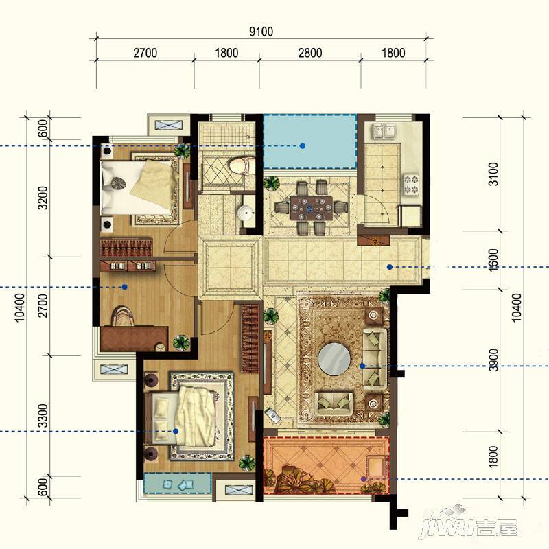 合肥宝能城3室2厅1卫94㎡户型图