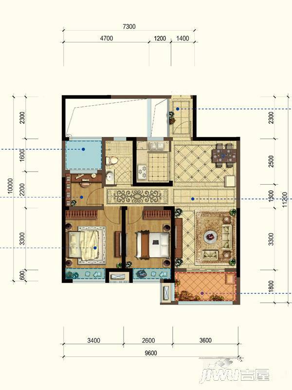 合肥宝能城3室2厅1卫88㎡户型图