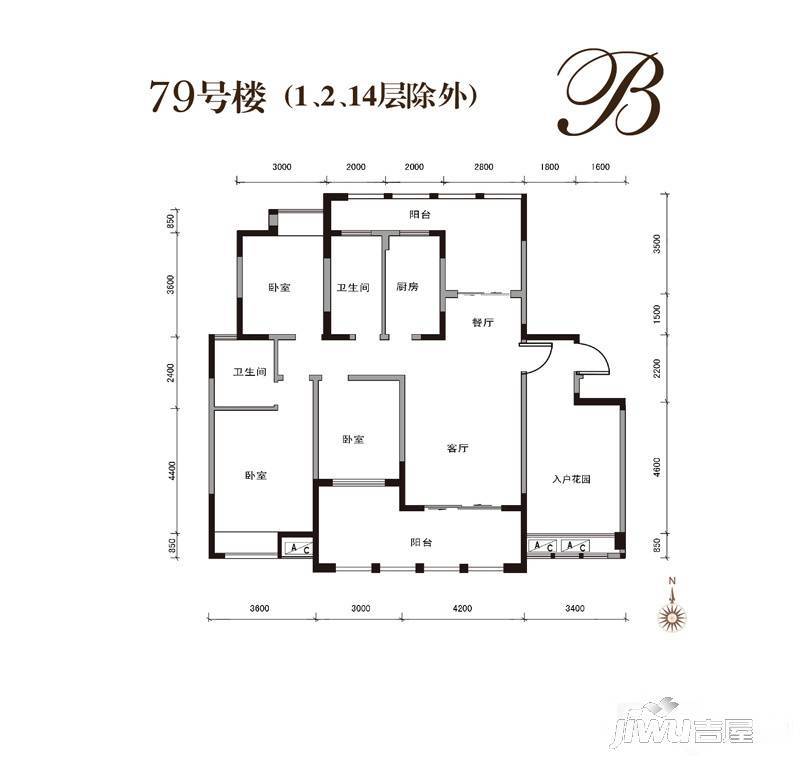 百协大溪地3室2厅2卫147.1㎡户型图