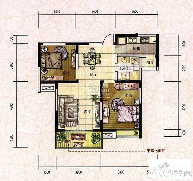 百协大溪地2室2厅1卫81.4㎡户型图