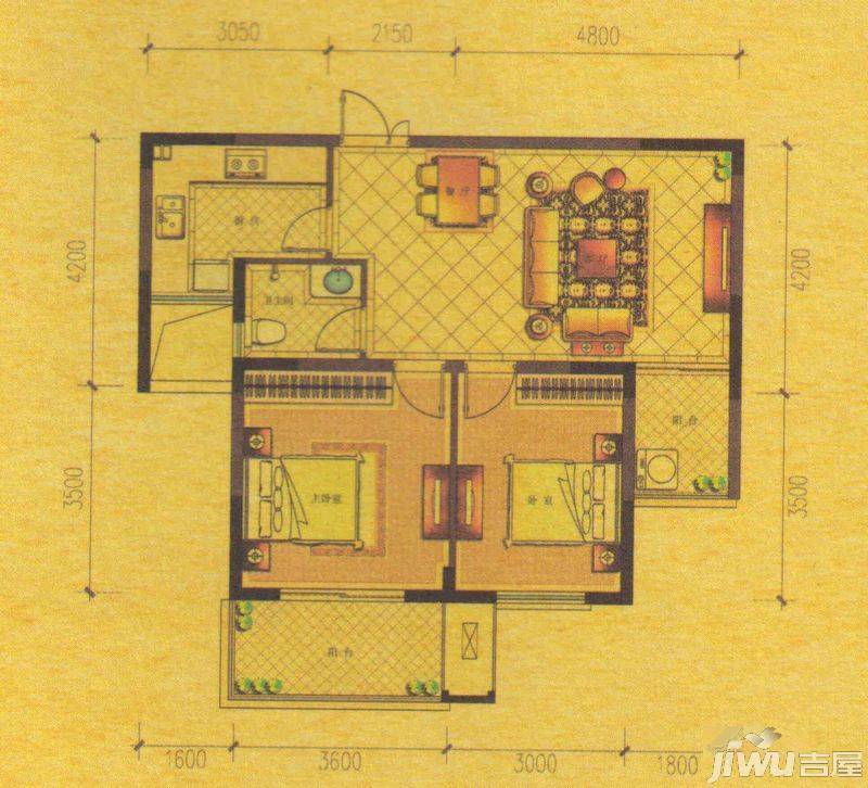 东方华庭2室2厅1卫78.2㎡户型图