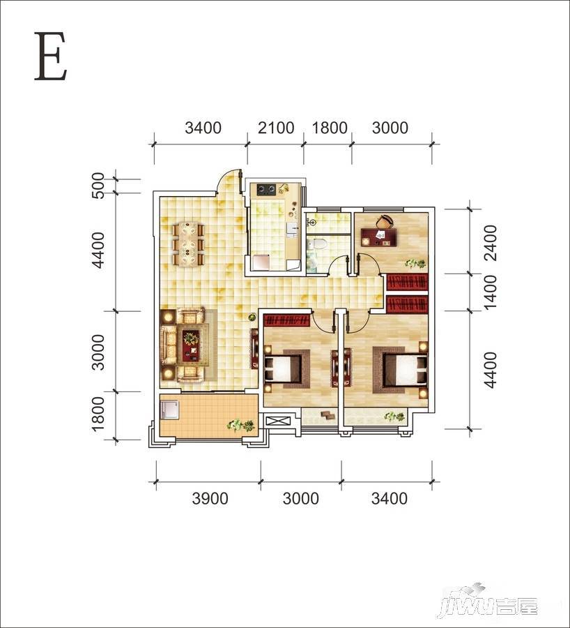 城建琥珀瑞安家园3室2厅1卫105㎡户型图