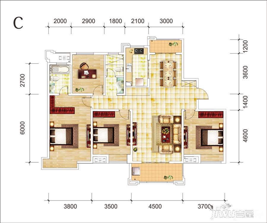 城建琥珀瑞安家园4室2厅2卫175㎡户型图