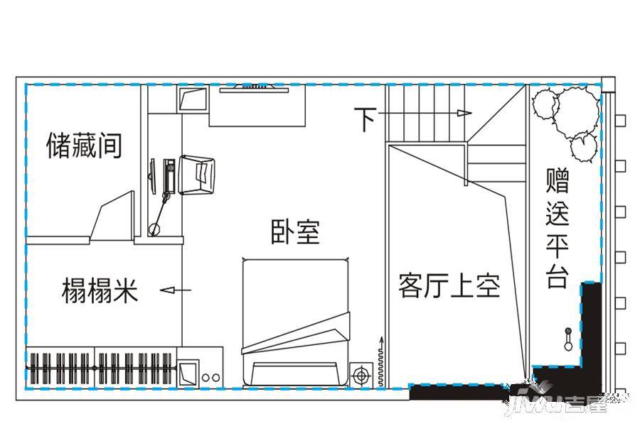 滨湖向上城商铺1室2厅1卫37㎡户型图