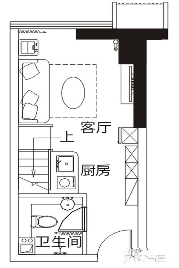 滨湖向上城商铺1室1厅1卫24㎡户型图