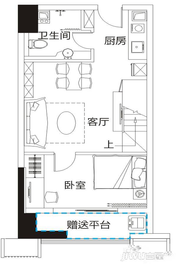 滨湖向上城商铺2室1厅1卫55㎡户型图