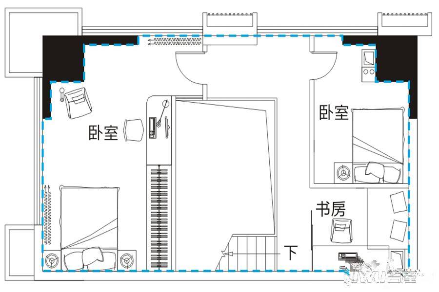 滨湖向上城商铺3室2厅1卫63㎡户型图