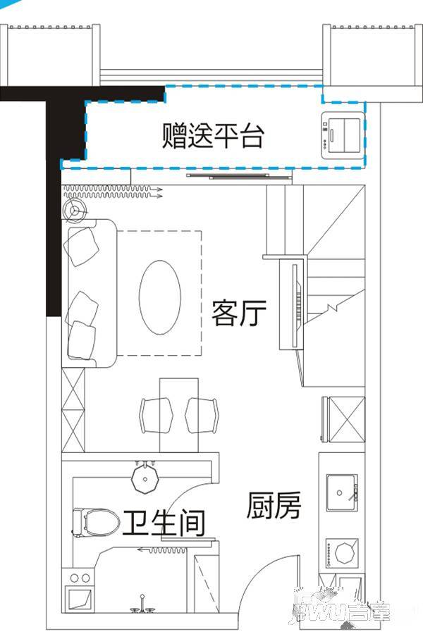 滨湖向上城商铺1室1厅1卫39㎡户型图