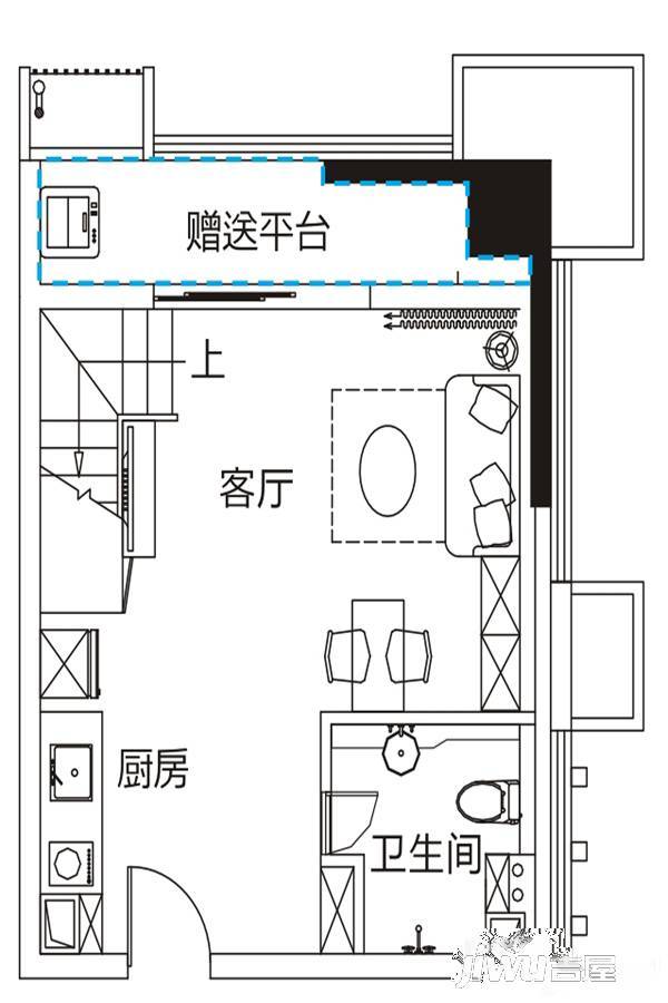 滨湖向上城商铺1室1厅1卫49㎡户型图