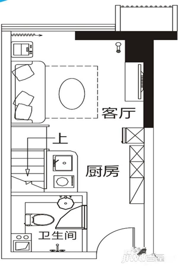 滨湖向上城商铺1室1厅1卫26㎡户型图