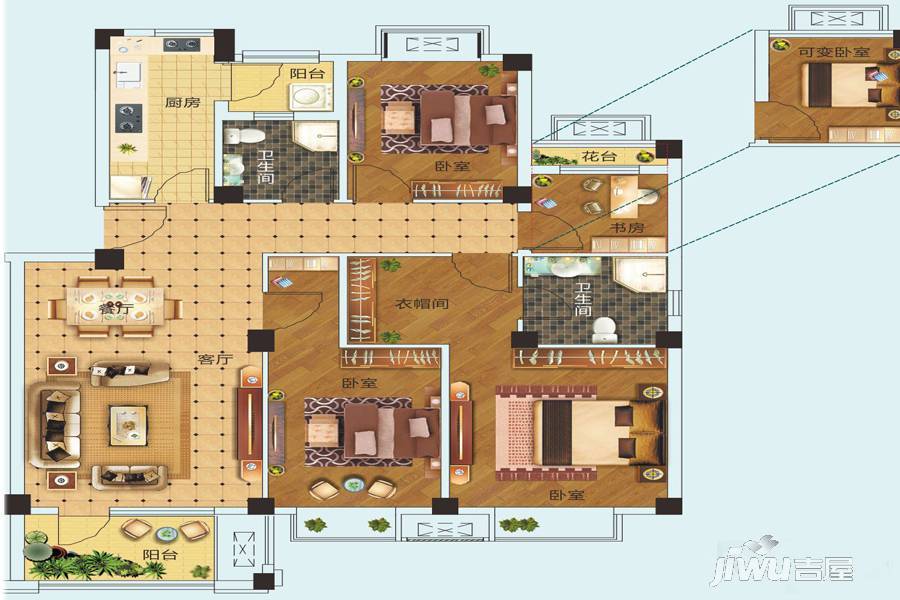 奥青城4室2厅1卫113㎡户型图