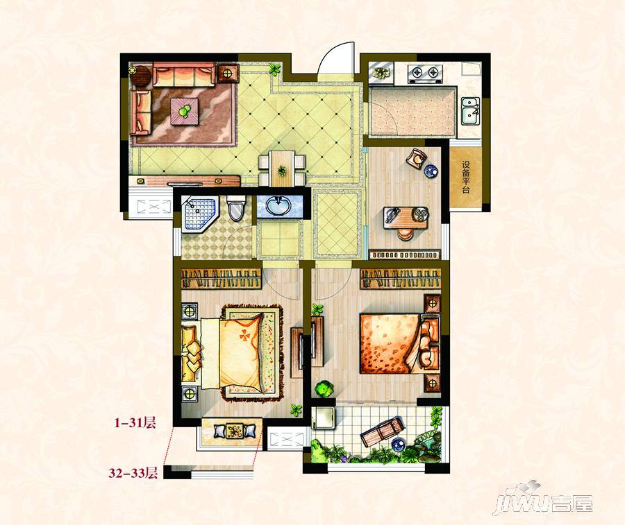 观澜学府3室2厅1卫85.2㎡户型图