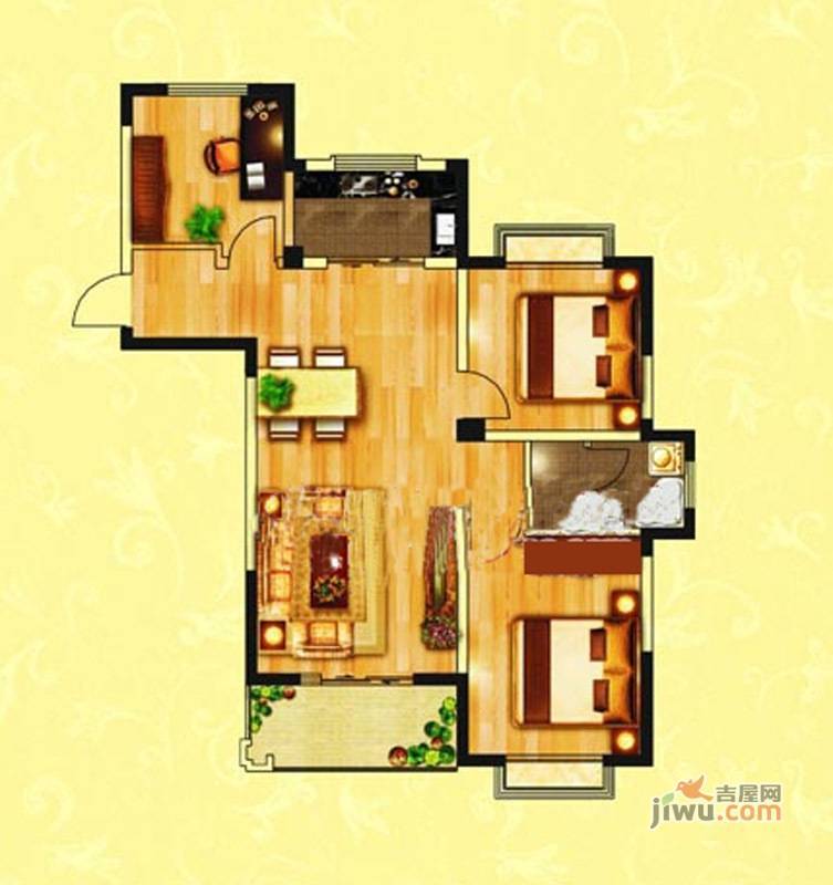 国强幸福彼岸3室2厅1卫96.9㎡户型图